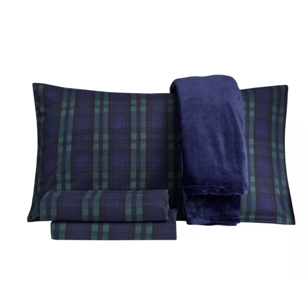 Sanders 5 PC Full Sheet Set With Throw Bedding: Full/Navy